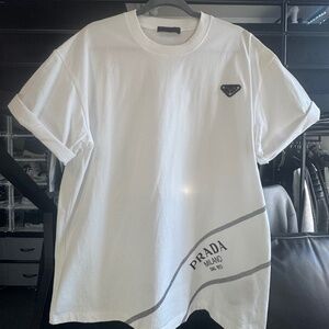 Prada Milano Men's White Crew Neck Logo T-Shirt Size XL